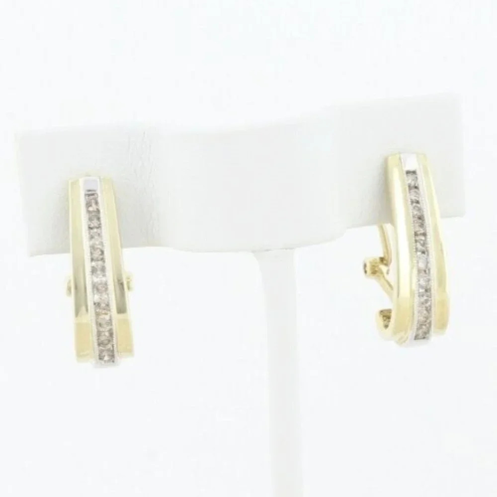 10k Yellow Gold & White Gold Diamond Hoop Earrings Omega Back